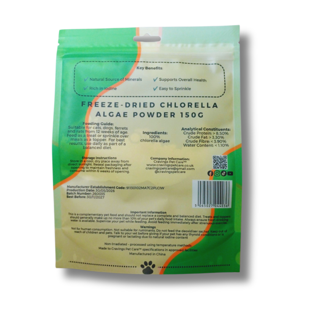 Cravings Pet Care Chlorella Algae Powder | Freeze-Dried Food Topper Powder for Cats & Dogs | 100% Chlorella Algae | 150g