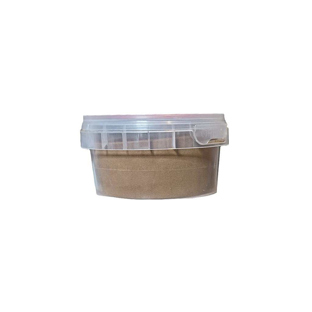 Side view of Liver Powder for Cats - Boost Nutrition in a sealed plastic tub, ideal as a natural food topper for cats and dogs.