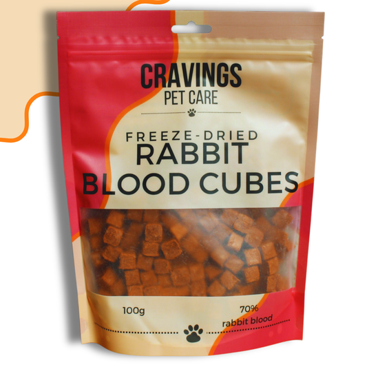 Cravings Pet Care Rabbit Blood Cubes Treat | Freeze-Dried Food Topper Treat for Cats & Dogs | 70% Rabbit Blood | 100g - Cravings Pet Care