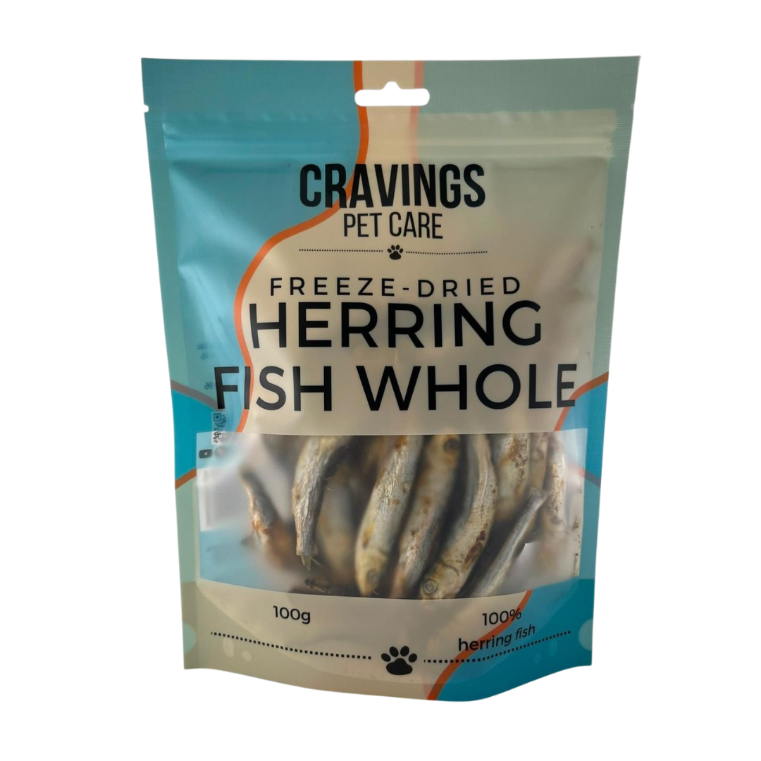 Cravings Pet Care Herring Fish Whole Treat | Freeze-Dried Food Topper Treat for Cats & Dogs | 100% Herring Whole | 100g