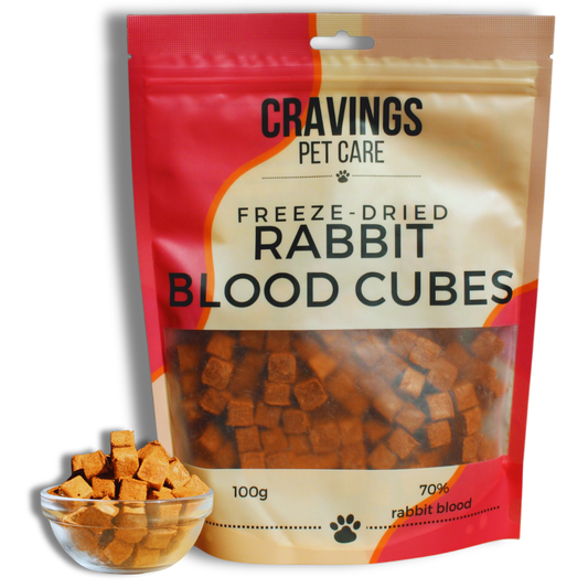 Cravings Pet Care Rabbit Blood Cubes Treat | Freeze-Dried Food Topper Treat for Cats & Dogs | 70% Rabbit Blood | 100g