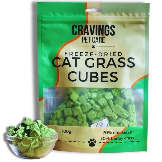 Cravings Pet Care Cat Grass Cubes Treat | Freeze-Dried Food Topper Treat for Cats & Dogs | 70% Chicken with Cat Grass | 100g