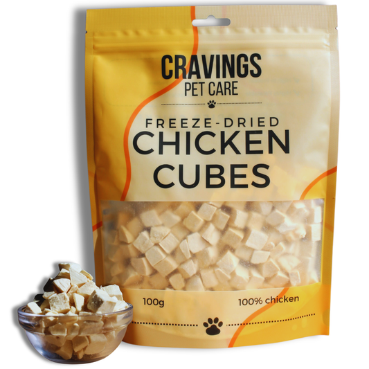 Cravings Pet Care Chicken Cubes Treat | Freeze-Dried Food Topper Treat for Cats & Dogs | 100% Chicken | 100g