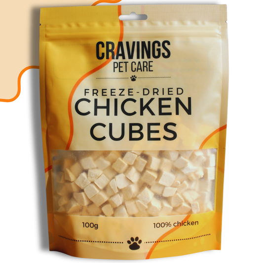 Cravings Pet Care Chicken Cubes Treat | Freeze-Dried Food Topper Treat for Cats & Dogs | 100% Chicken | 100g