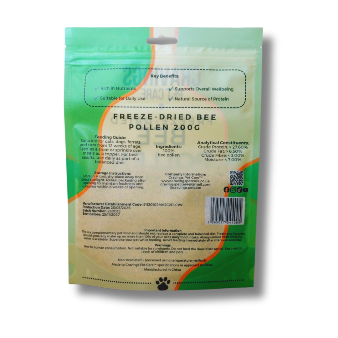 Cravings Pet Care Bee Pollen | Freeze-Dried Food Topper for Cats & Dogs | 100% Bee Pollen | 200g