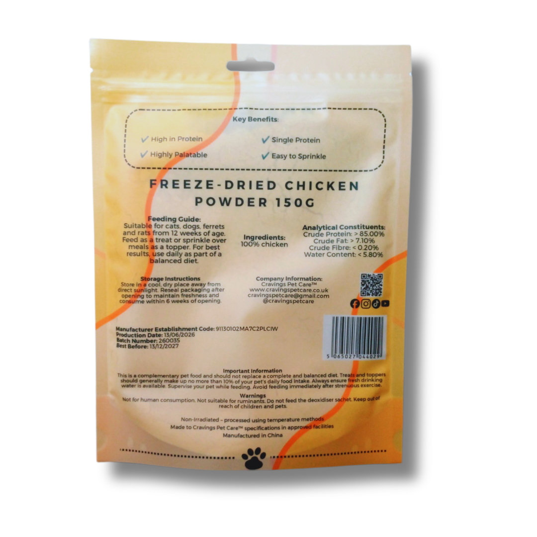 Cravings Pet Care Chicken Powder | Freeze-Dried Food Topper Powder for Cats & Dogs | 100% Chicken | 150g