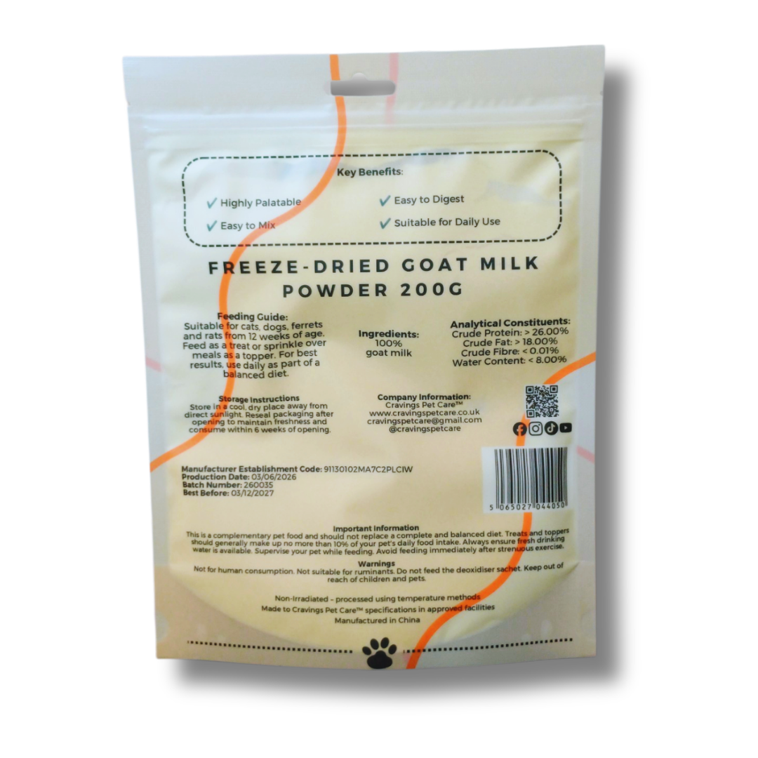 Cravings Pet Care Goat Milk Powder | Freeze-Dried Food Topper Powder for Cats & Dogs | 100% Goat Milk | 200g