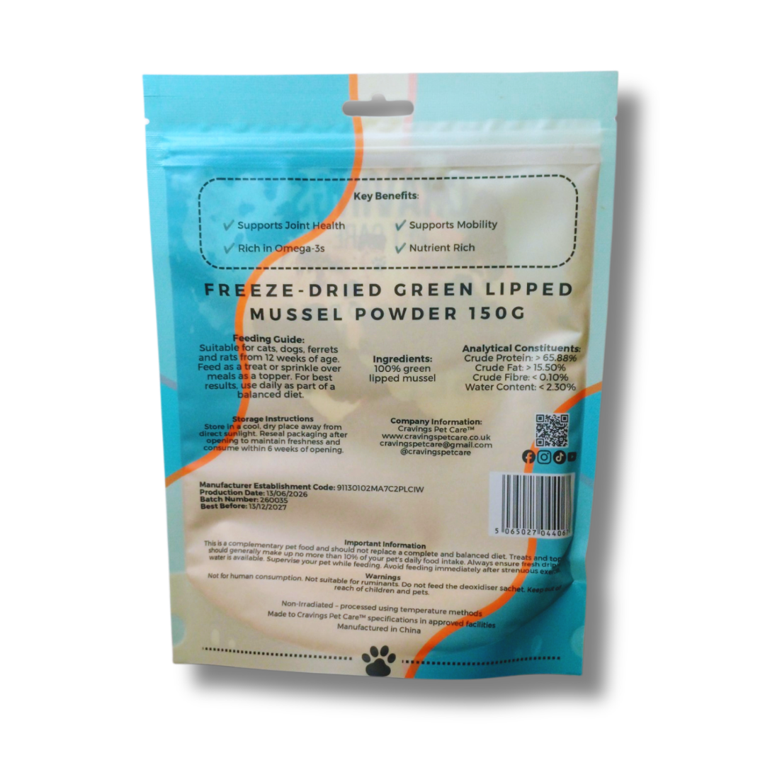 Cravings Pet Care Green Lipped Mussel Powder | Freeze-Dried Food Topper Powder for Cats & Dogs | 100% Green Lipped Mussel | 150g