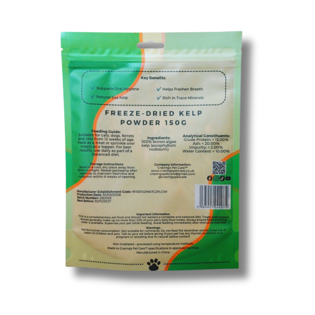 Cravings Pet Care Kelp Algae Powder | Freeze-Dried Food Topper Powder for Cats & Dogs | 100% Ascophyllum Nodosum Kelp Algae | 150g
