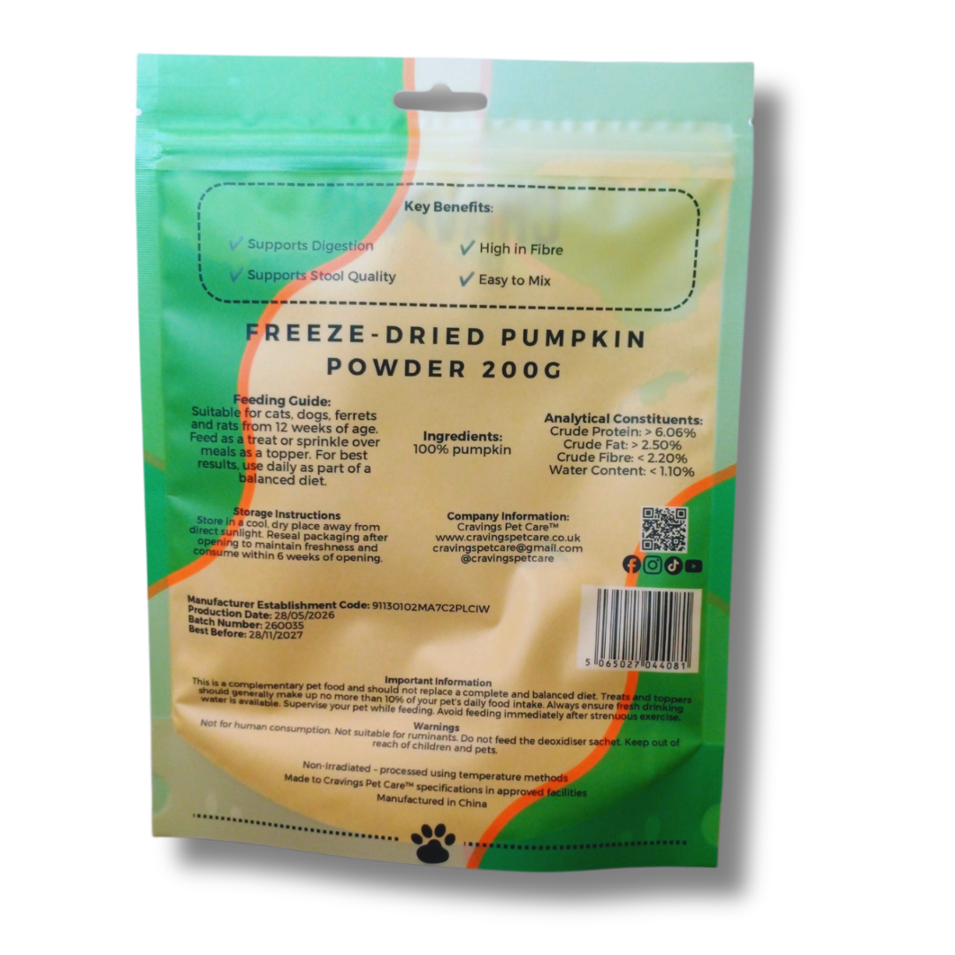 Cravings Pet Care Pumpkin Powder | Freeze-Dried Food Topper Powder for Cats & Dogs | 100% Pumpkin | 200g