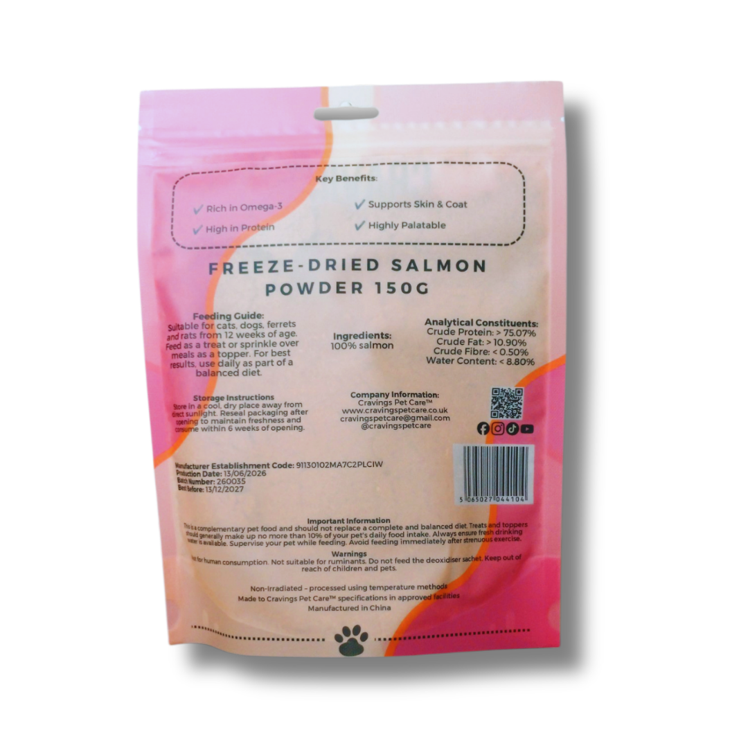 Cravings Pet Care Salmon Powder | Freeze-Dried Food Topper Powder for Cats & Dogs | 100% Salmon | 150g