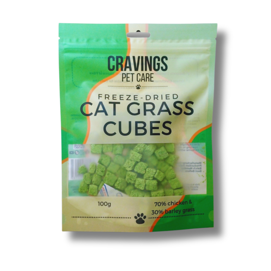 Cravings Pet Care Cat Grass Cubes Treat | Freeze-Dried Food Topper Treat for Cats & Dogs | 70% Chicken with Cat Grass | 100g