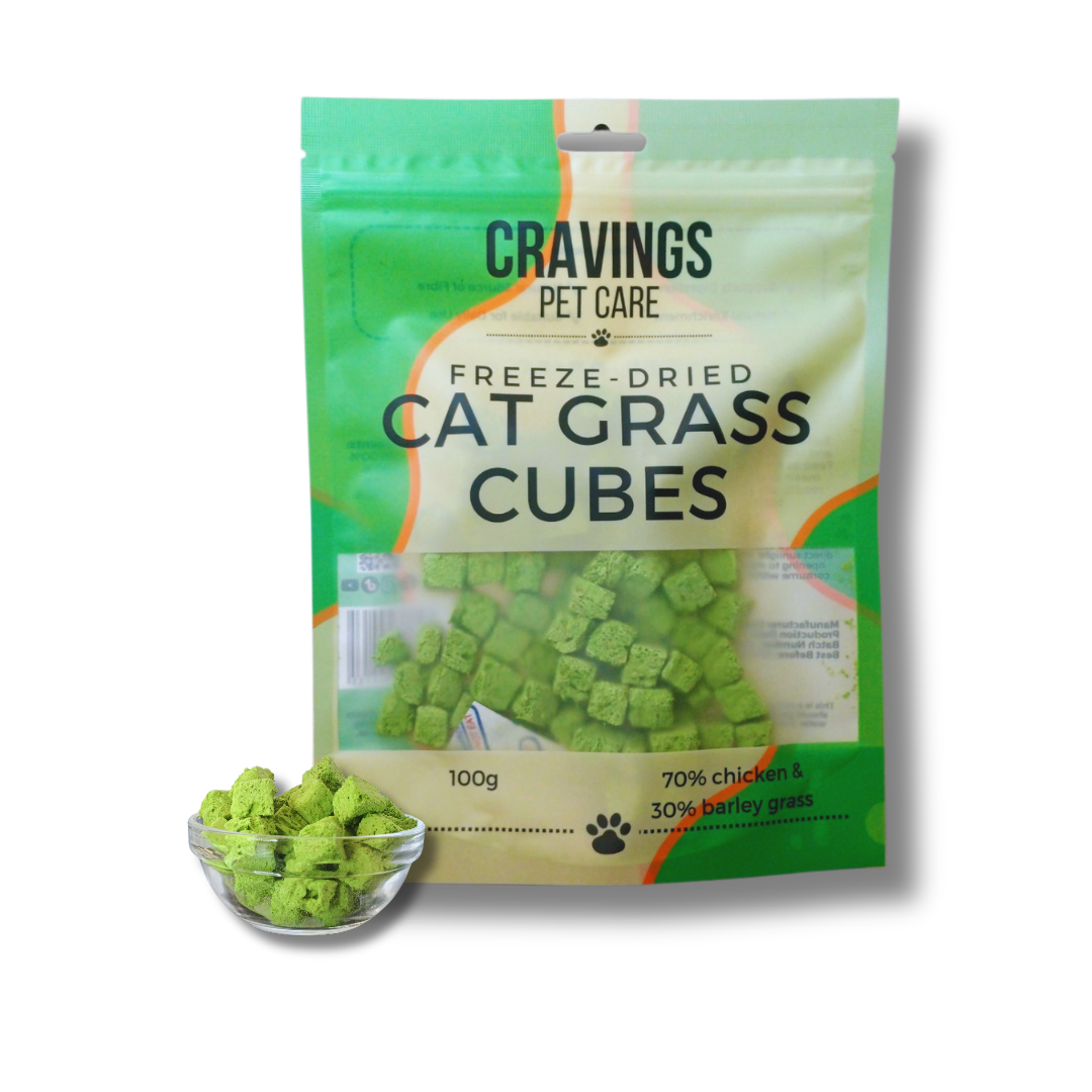 Cravings Pet Care Cat Grass Cubes Treat | Freeze-Dried Food Topper Treat for Cats & Dogs | 70% Chicken with Cat Grass | 100g