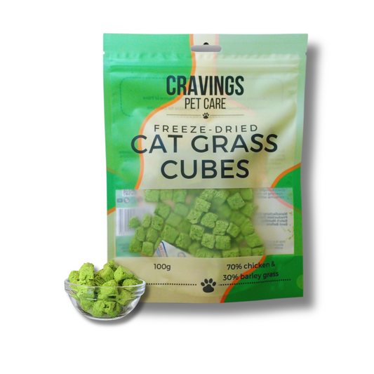 Cravings Pet Care Cat Grass Cubes Treat | Freeze-Dried Food Topper Treat for Cats & Dogs | 70% Chicken with Cat Grass | 100g