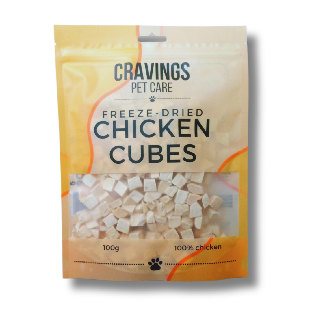 Cravings Pet Care Chicken Cubes Treat | Freeze-Dried Food Topper Treat for Cats & Dogs | 100% Chicken | 100g