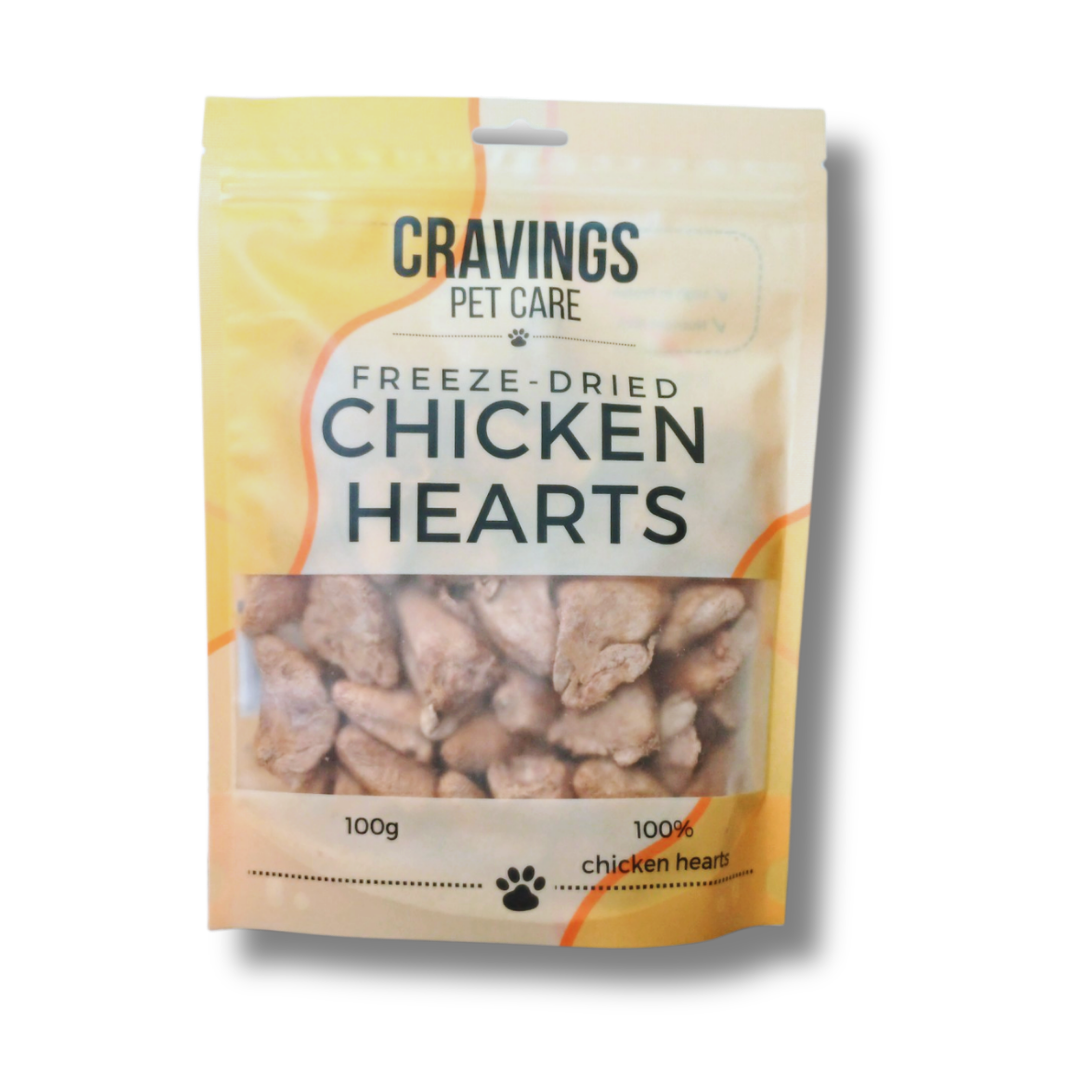 Cravings Pet Care Chicken Hearts Treat | Freeze-Dried Food Topper Treat for Cats & Dogs | 100% Chicken Hearts | 100g