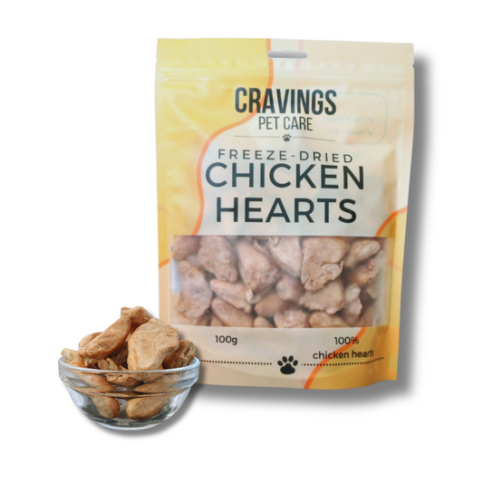 Cravings Pet Care Chicken Hearts Treat | Freeze-Dried Food Topper Treat for Cats & Dogs | 100% Chicken Hearts | 100g