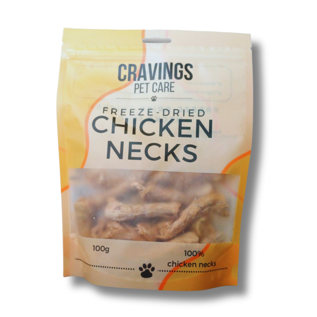Cravings Pet Care Chicken Necks Treat | Freeze-Dried Food Topper Treat for Cats & Dogs | 100% Chicken Necks | 100g