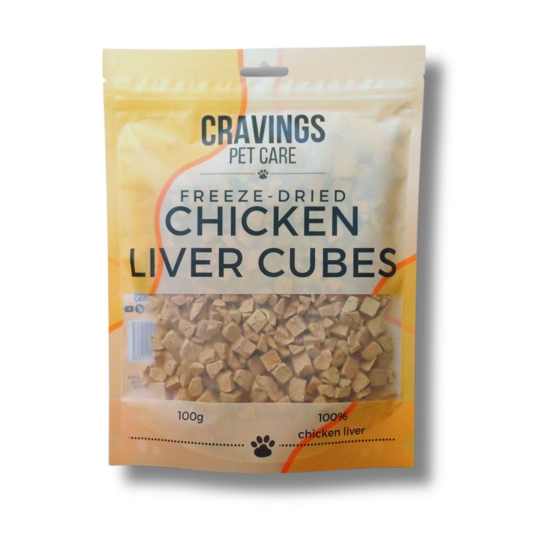Cravings Pet Care Chicken Liver Cubes Treat | Freeze-Dried Food Topper Treat for Cats & Dogs | 100% Chicken Liver | 100g