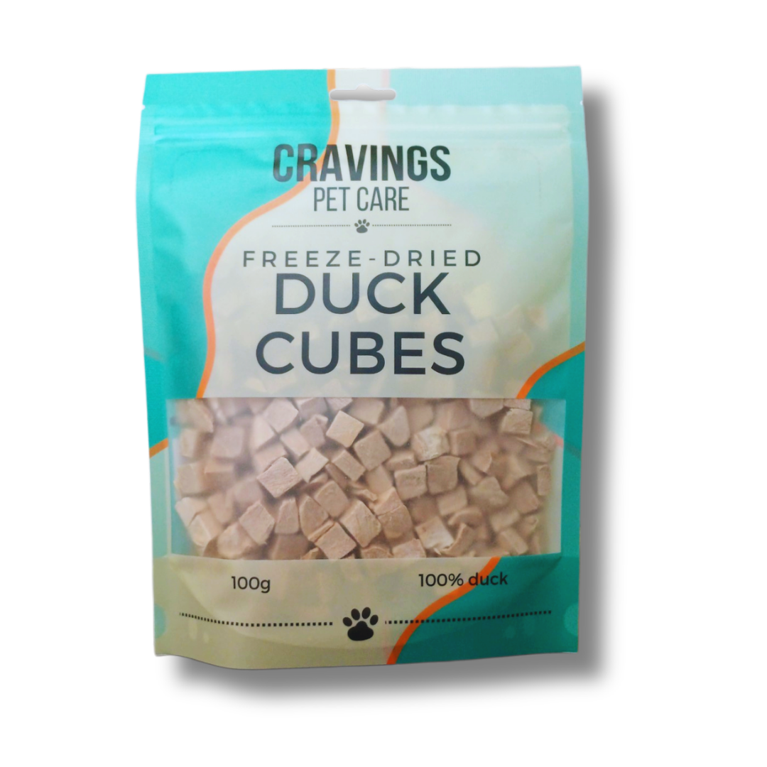 Cravings Pet Care Duck Cubes Treat | Freeze-Dried Food Topper Treat for Cats & Dogs | 100% Duck | 100g