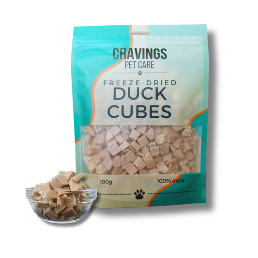 Cravings Pet Care Duck Cubes Treat | Freeze-Dried Food Topper Treat for Cats & Dogs | 100% Duck | 100g
