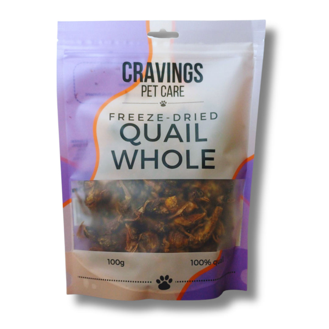 Cravings Pet Care Quail Whole Treat | Freeze-Dried Food Topper Treat for Cats & Dogs | 100% Quail Whole | 100g