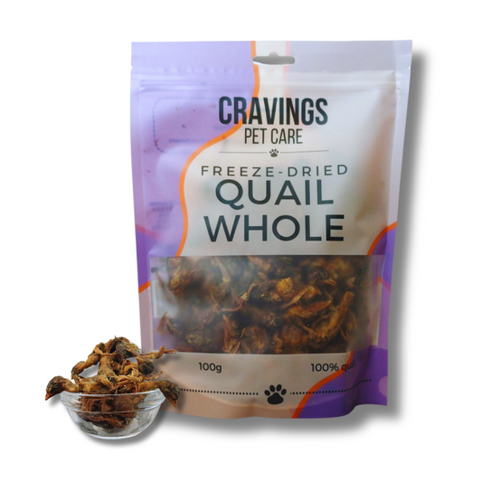 Cravings Pet Care Quail Whole Treat | Freeze-Dried Food Topper Treat for Cats & Dogs | 100% Quail Whole | 100g