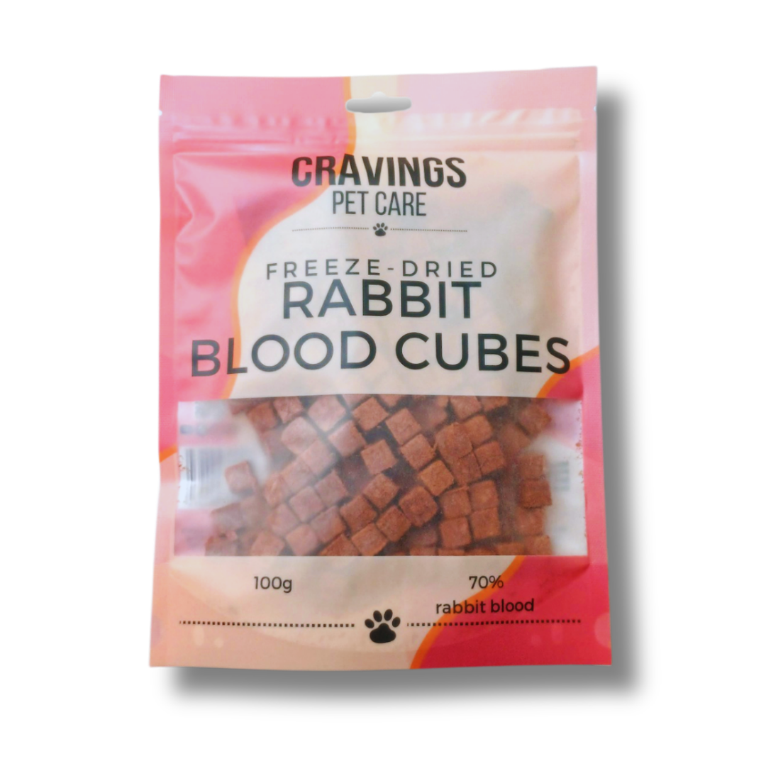Cravings Pet Care Rabbit Blood Cubes Treat | Freeze-Dried Food Topper Treat for Cats & Dogs | 70% Rabbit Blood | 100g