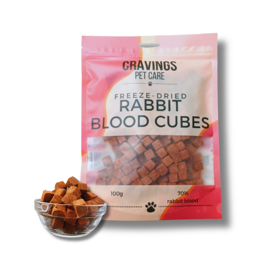 Cravings Pet Care Rabbit Blood Cubes Treat | Freeze-Dried Food Topper Treat for Cats & Dogs | 70% Rabbit Blood | 100g