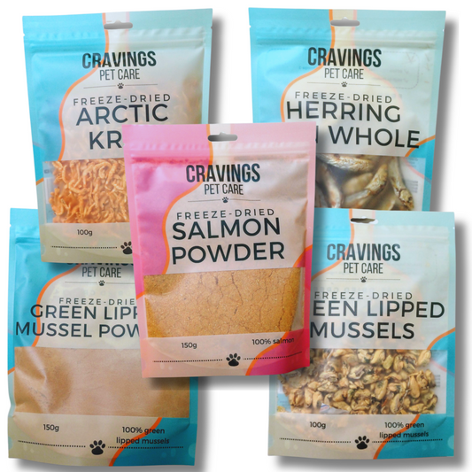 Cravings Pet Care Seafood Bundle | Freeze-Dried Food Toppers & Treats for Cats & Dogs | 600g