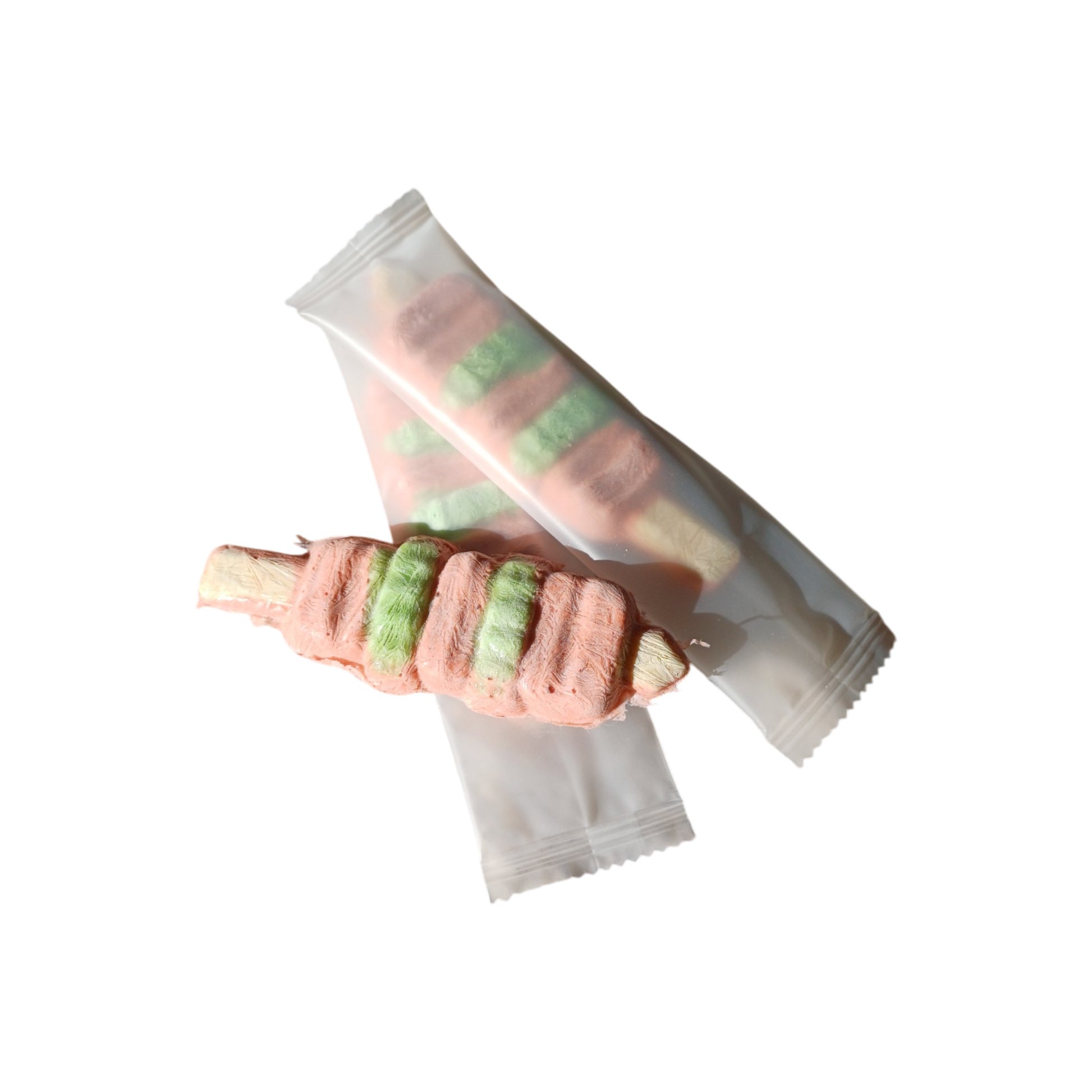 Freeze Dried Meaty Kebabs pet treat shown with transparent packaging, highlighting natural ingredients for pets' enjoyment.