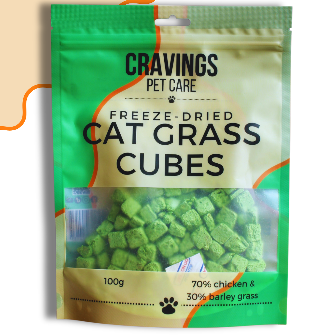 Cravings Pet Care Cat Grass Cubes Treat | Freeze-Dried Food Topper Treat for Cats & Dogs | 70% Chicken with Cat Grass | 100g - Cravings Pet Care