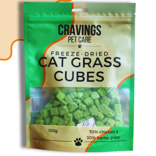 Cravings Pet Care Cat Grass Cubes Treat | Freeze-Dried Food Topper Treat for Cats & Dogs | 70% Chicken with Cat Grass | 100g - Cravings Pet Care