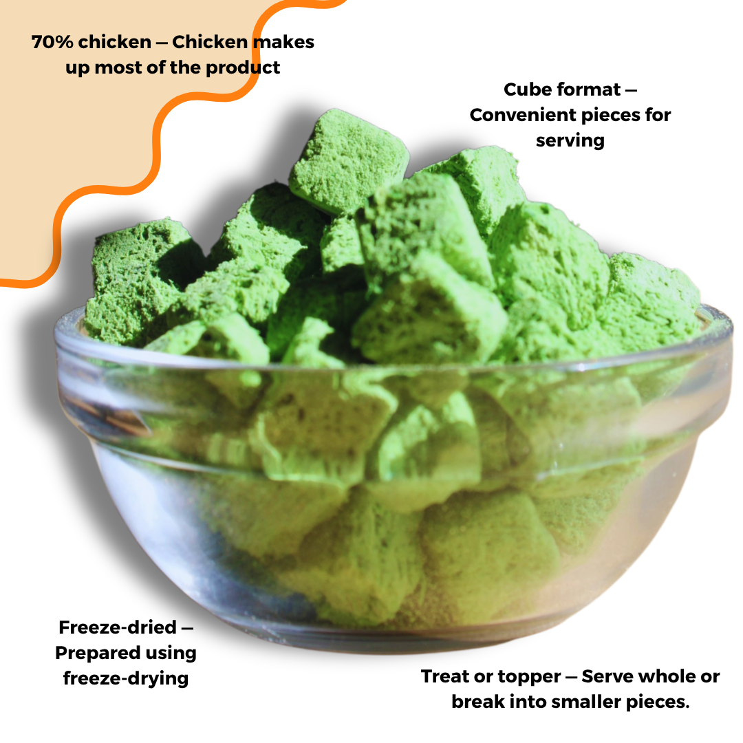 Cravings Pet Care Cat Grass Cubes Treat | Freeze-Dried Food Topper Treat for Cats & Dogs | 70% Chicken with Cat Grass | 100g - Cravings Pet Care