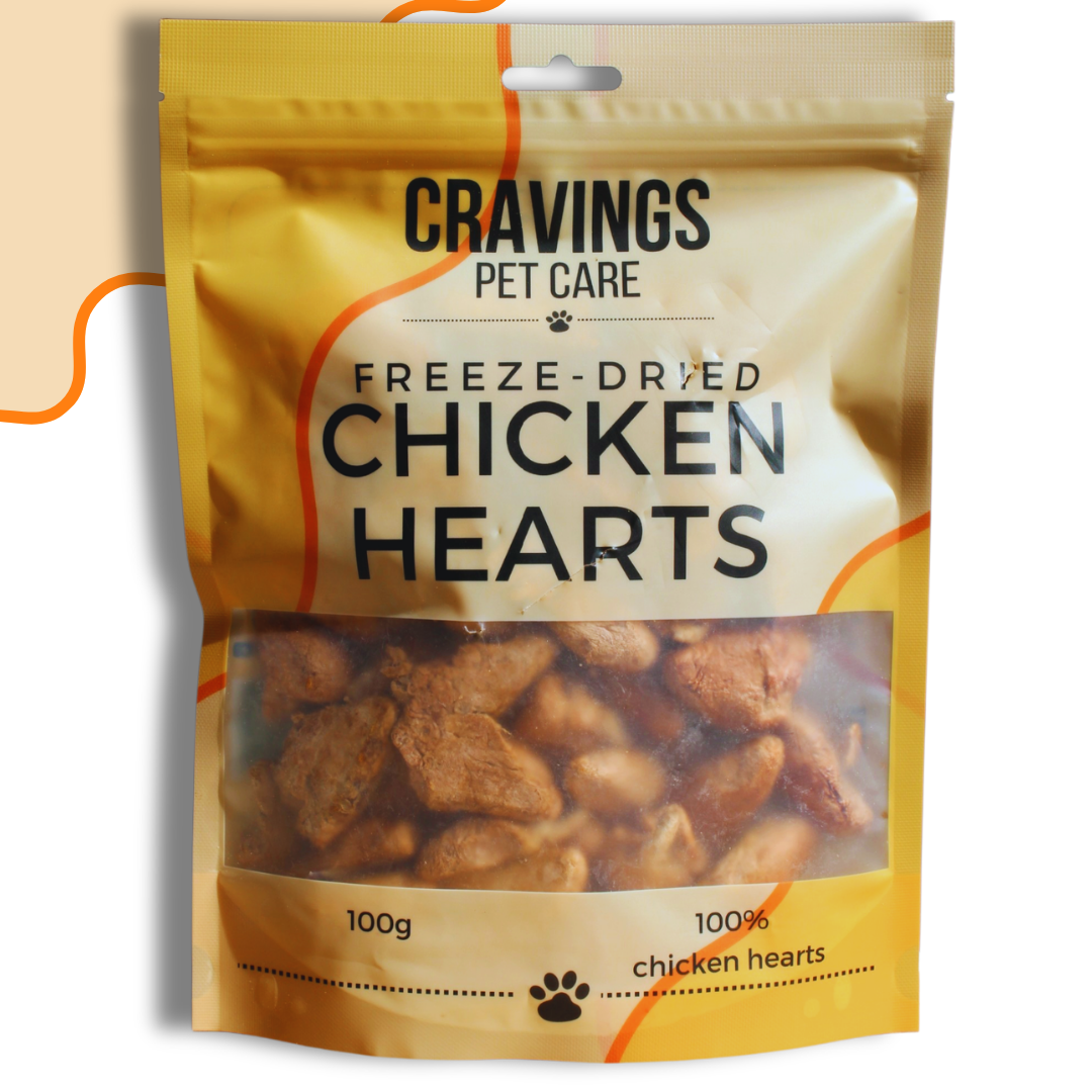 Cravings Pet Care Chicken Hearts Treat | Freeze-Dried Food Topper Treat for Cats & Dogs | 100% Chicken Hearts | 100g - Cravings Pet Care