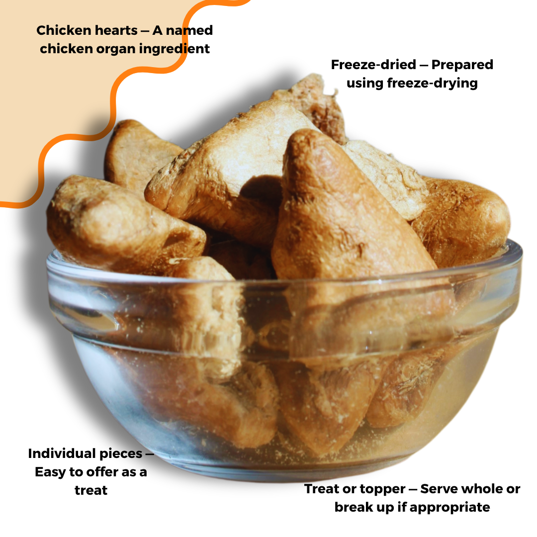 Cravings Pet Care Chicken Hearts Treat | Freeze-Dried Food Topper Treat for Cats & Dogs | 100% Chicken Hearts | 100g - Cravings Pet Care