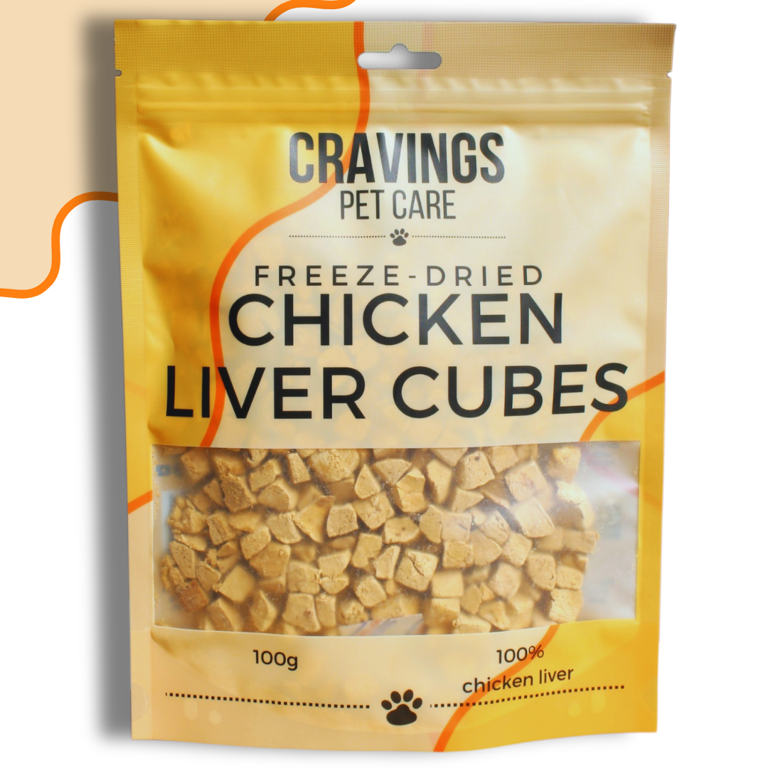 Cravings Pet Care Chicken Liver Cubes Treat | Freeze-Dried Food Topper Treat for Cats & Dogs | 100% Chicken Liver | 100g - Cravings Pet Care