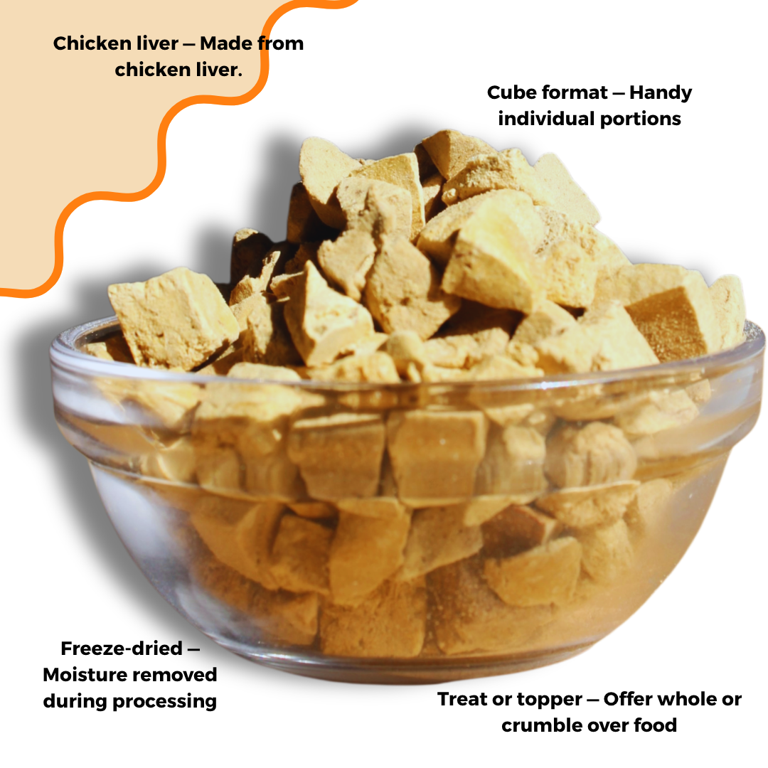 Cravings Pet Care Chicken Liver Cubes Treat | Freeze-Dried Food Topper Treat for Cats & Dogs | 100% Chicken Liver | 100g - Cravings Pet Care
