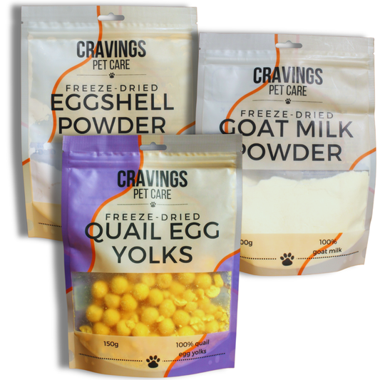 Cravings Pet Care Egg & Dairy Bundle | Freeze-Dried Food Toppers & Treats for Cats & Dogs | 550g - Cravings Pet Care