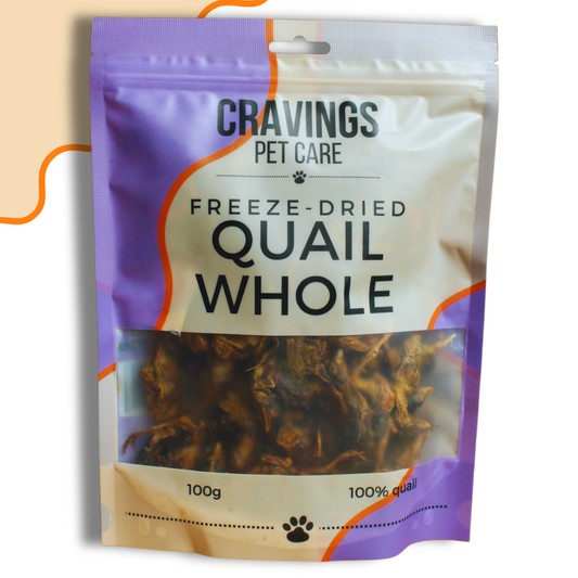 Cravings Pet Care Quail Whole Treat | Freeze-Dried Food Topper Treat for Cats & Dogs | 100% Quail Whole | 100g - Cravings Pet Care