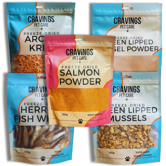Cravings Pet Care Seafood Bundle | Freeze-Dried Food Toppers & Treats for Cats & Dogs | 600g - Cravings Pet Care