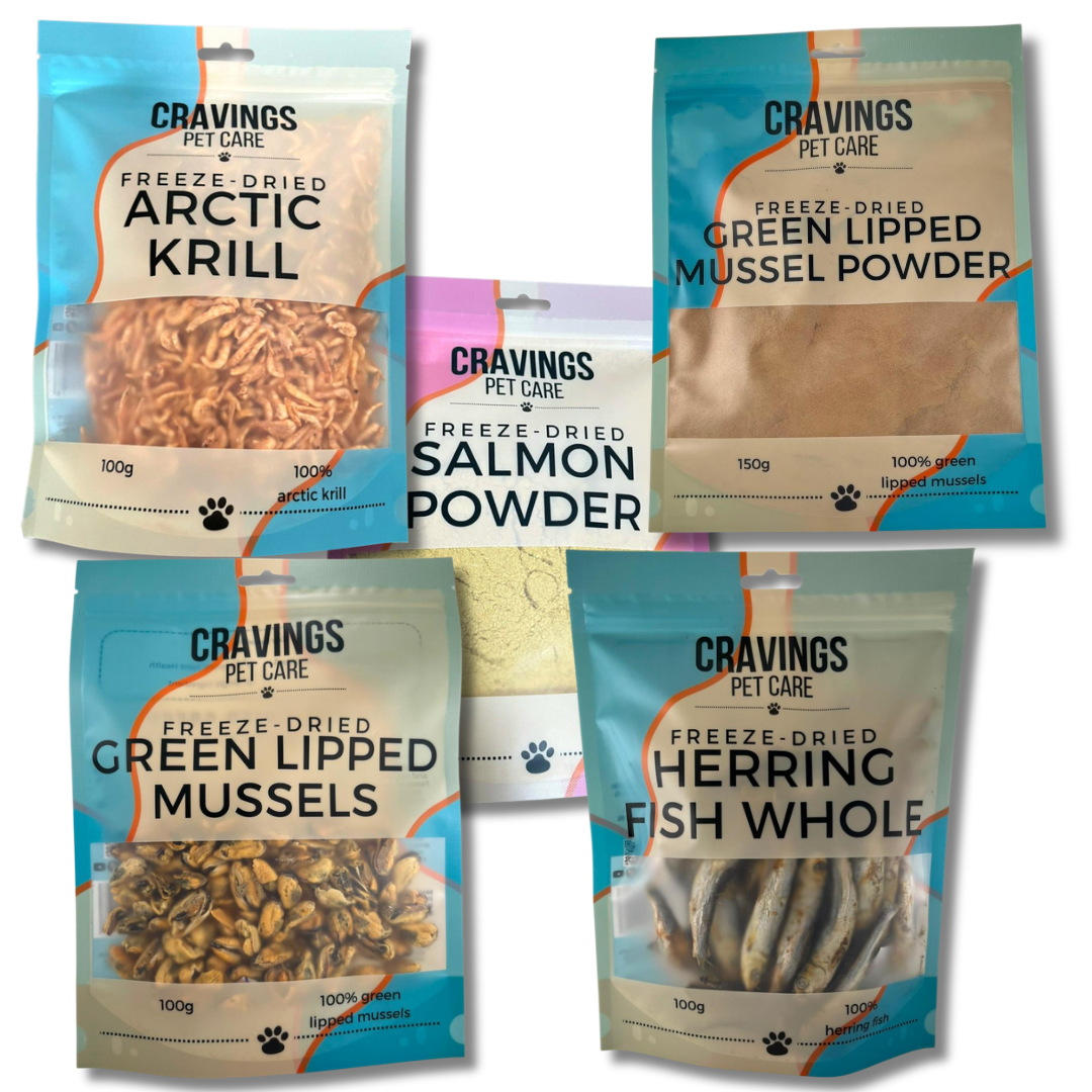 Cravings Pet Care Seafood Bundle | Freeze-Dried Food Toppers & Treats for Cats & Dogs | 600g
