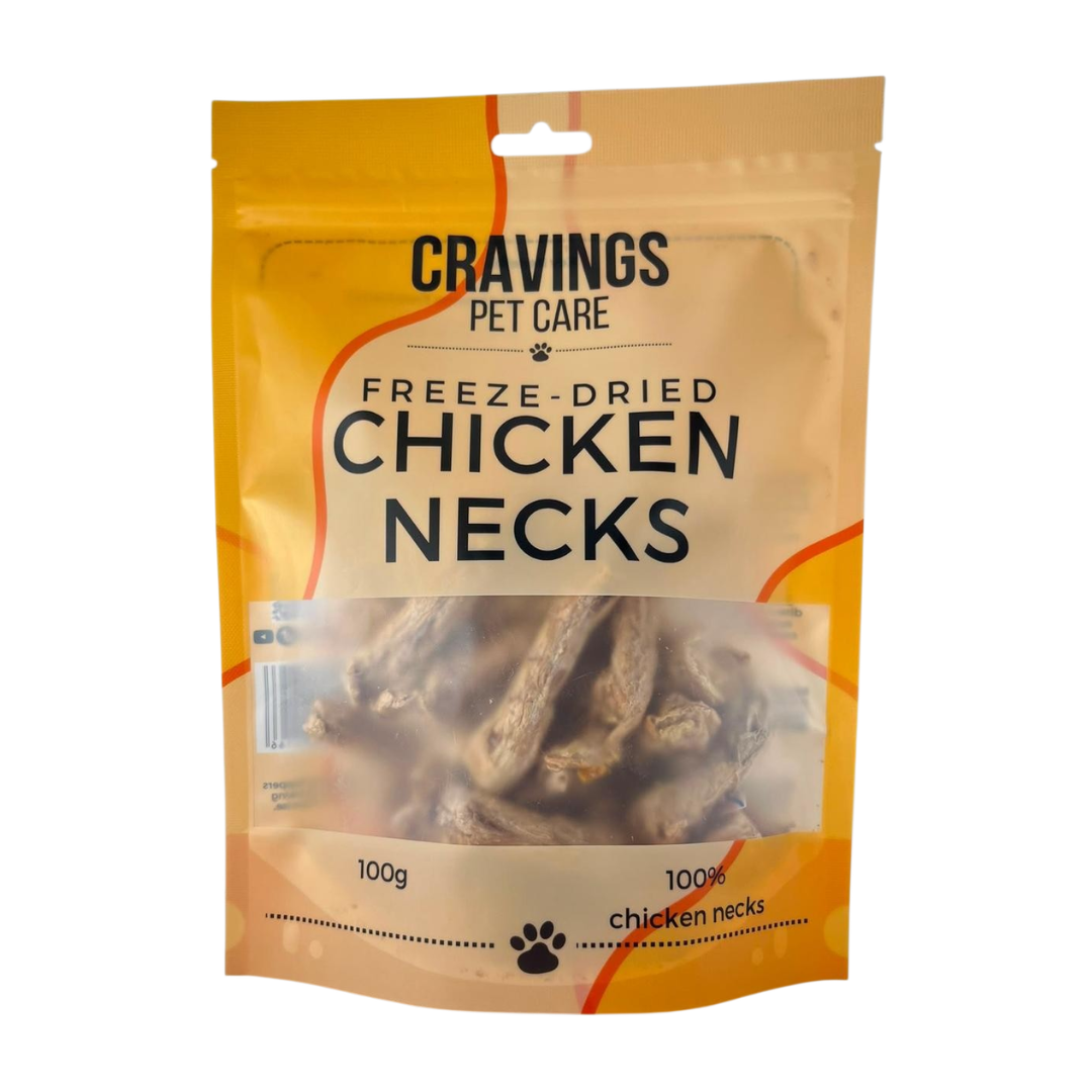 Cravings Pet Care Chicken Necks Treat | Freeze-Dried Food Topper Treat for Cats & Dogs | 100% Chicken Necks | 100g