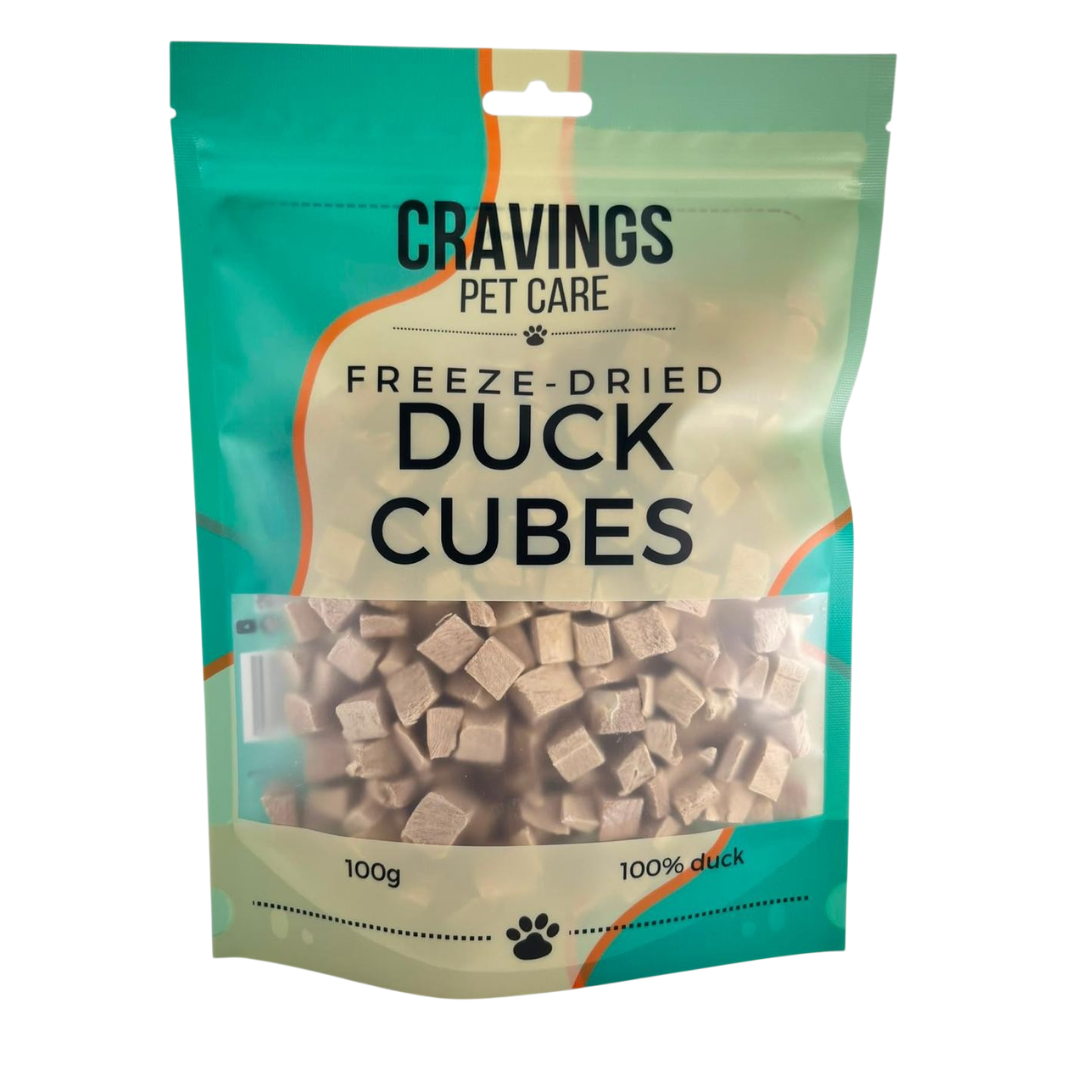 Cravings Pet Care Duck Cubes Treat | Freeze-Dried Food Topper Treat for Cats & Dogs | 100% Duck | 100g