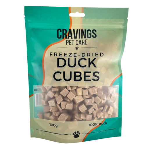 Cravings Pet Care Duck Cubes Treat | Freeze-Dried Food Topper Treat for Cats & Dogs | 100% Duck | 100g