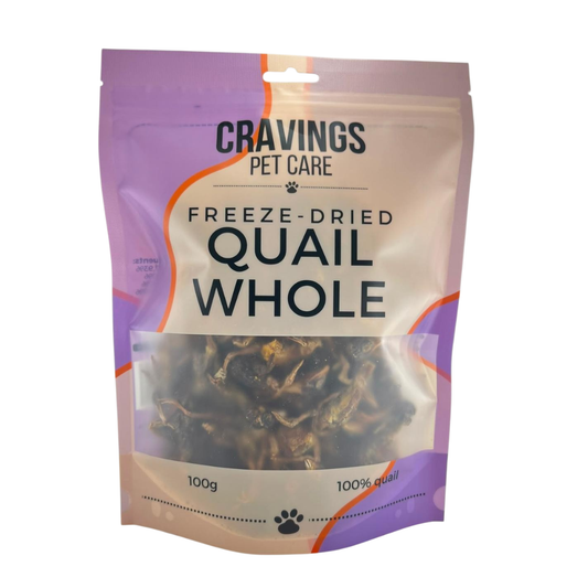 Cravings Pet Care Quail Whole Treat | Freeze-Dried Food Topper Treat for Cats & Dogs | 100% Quail Whole | 100g