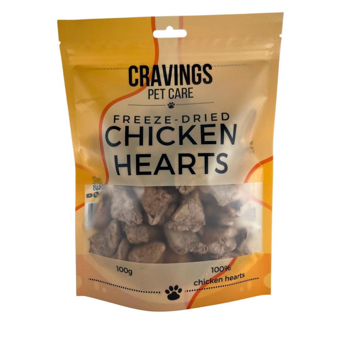 Cravings Pet Care Chicken Hearts Treat | Freeze-Dried Food Topper Treat for Cats & Dogs | 100% Chicken Hearts | 100g