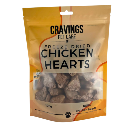 Cravings Pet Care Chicken Hearts Treat | Freeze-Dried Food Topper Treat for Cats & Dogs | 100% Chicken Hearts | 100g